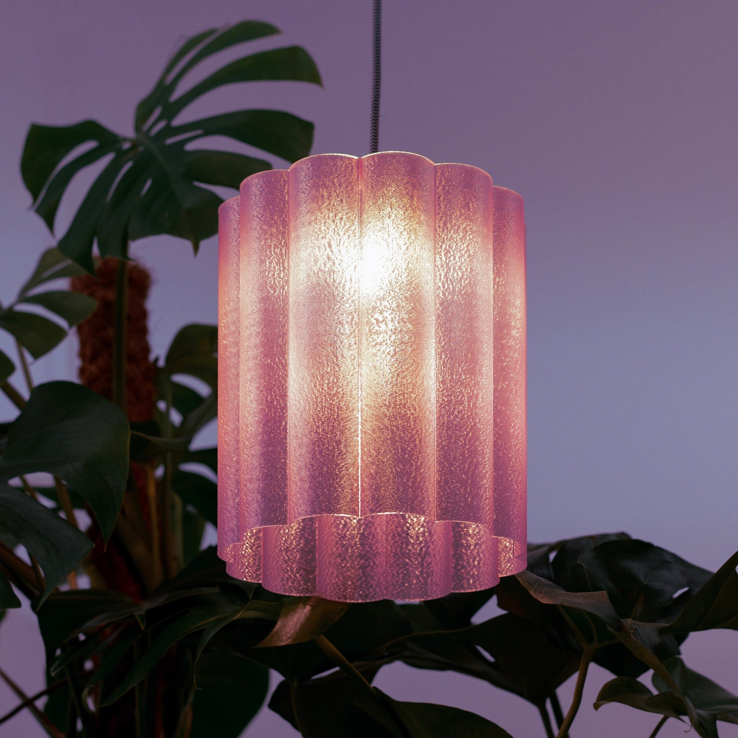 Aurora Ripple Pendant Lamp – 3D Printed Translucent Pink Modern Ceiling Light