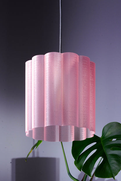 Aurora Ripple Pendant Lamp – 3D Printed Translucent Pink Modern Ceiling Light